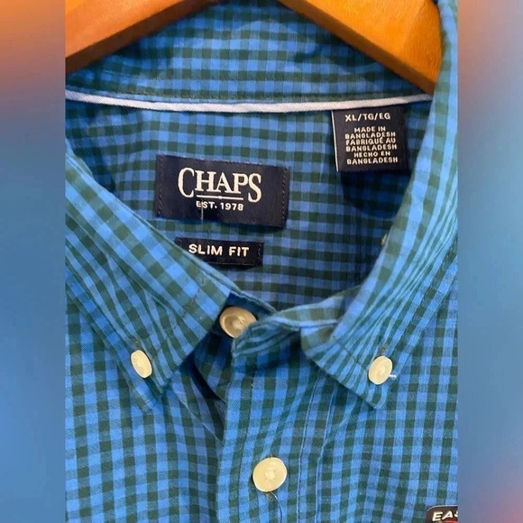 Chaps Classic Dark Blue Mens Long Sleeve Collared Button Gingham Shirt XL NWT - Picture 4 of 13